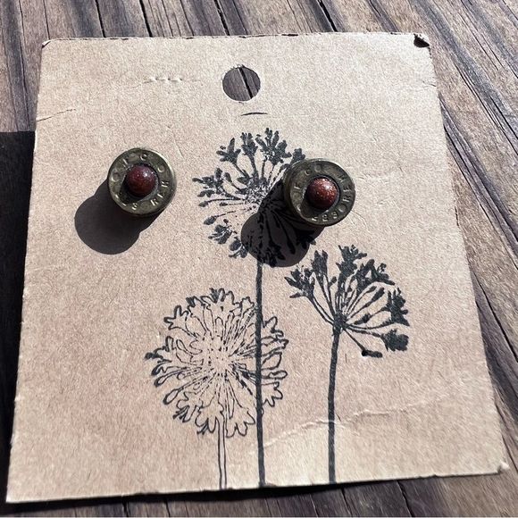 Rich McCoy Unique Handmade Upcycled Brass Bullet
Earrings Goldstone Jeweled 💗 - Picture 3 of 4